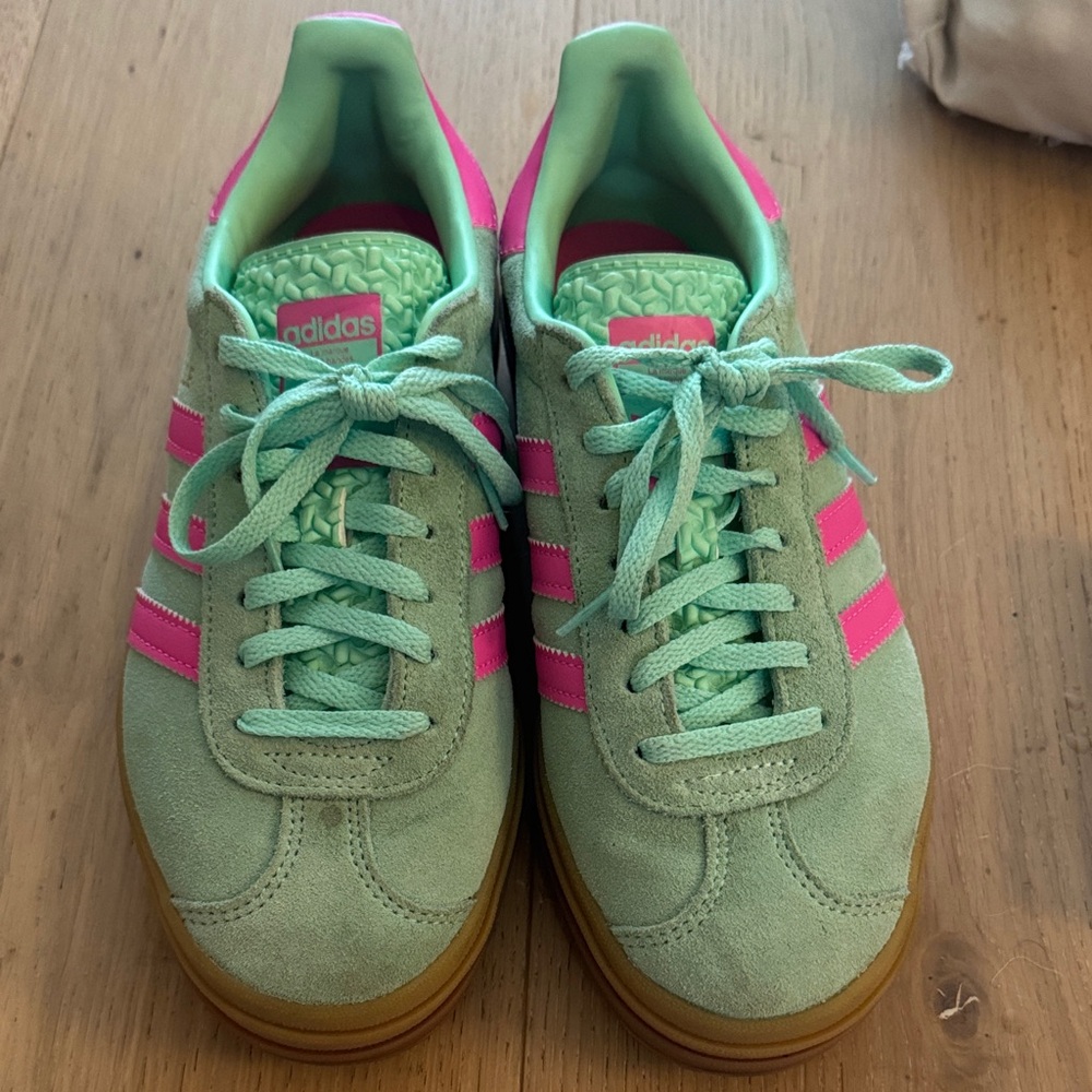 Adidas Women's Gazelle Bold Pastel Green and Pink Sneakers